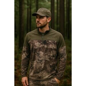 Kryvo Men's 2XL Camo Quarter Zip Hunting Pullover Long Sleeve Performance Shirt